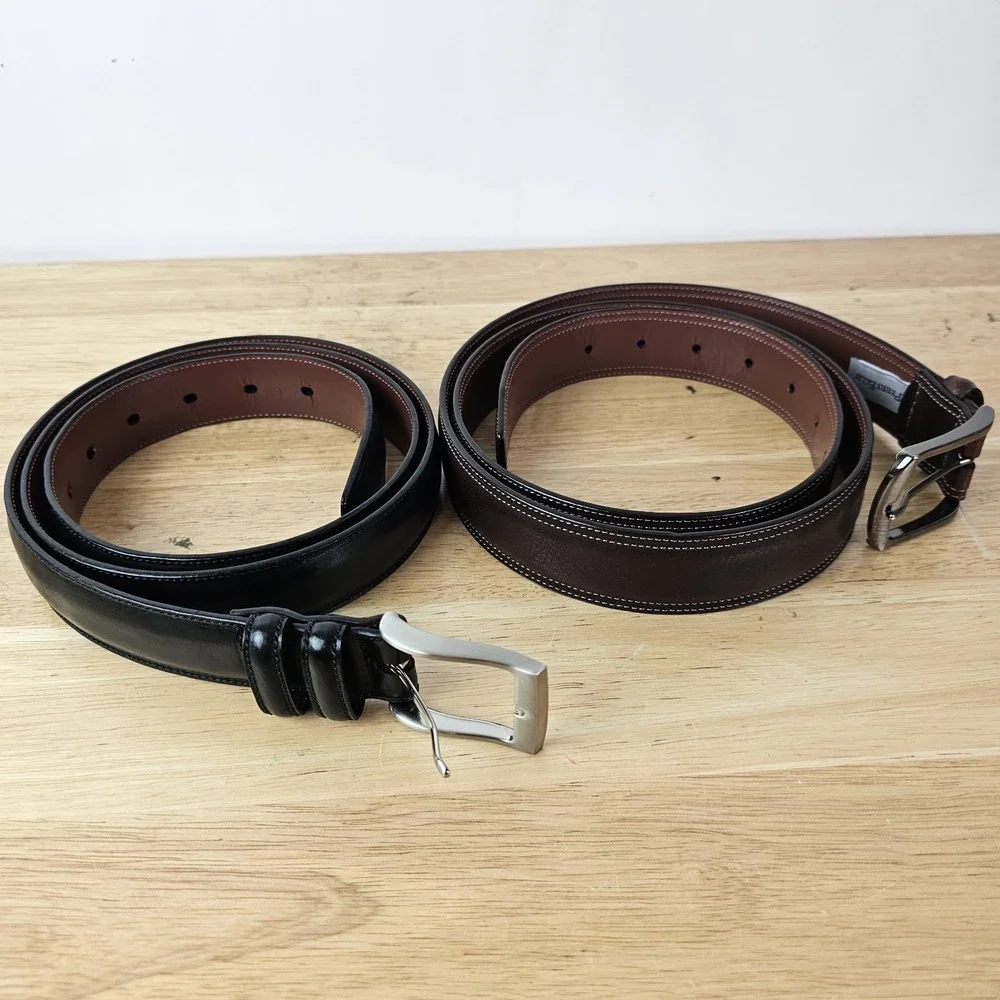 Perry Ellis Portfolio Black &‎ Brown Lot 2 Leather Mens Belts Genuine Cowhide 42